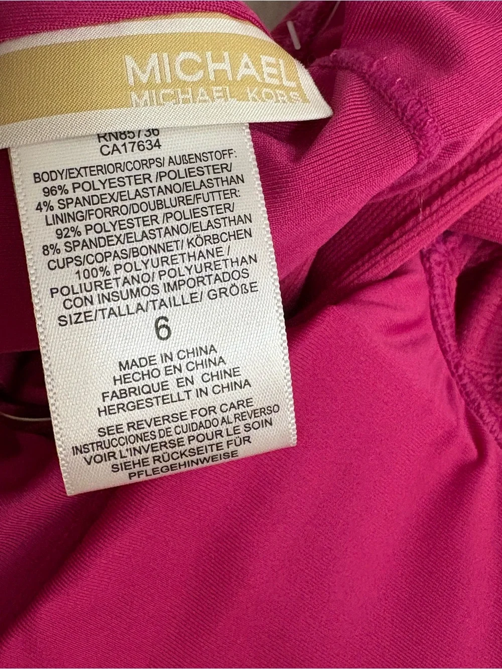 Michael Kors Women's Plunging V Neck Cross Back Hot Pink One Piece Swimsuit 6